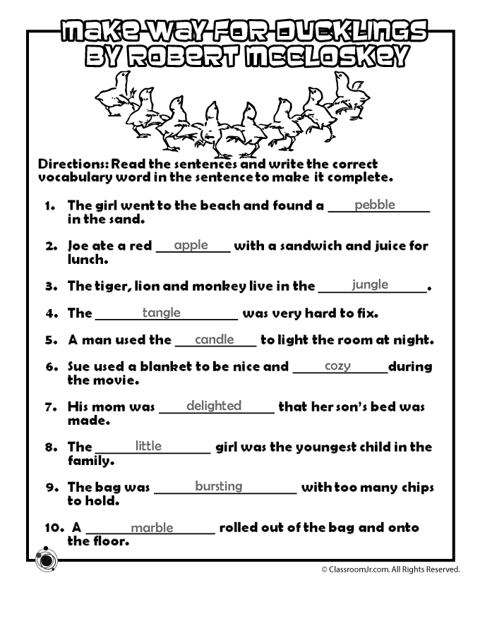 Make Way for Ducklings Vocabulary Worksheet Answer Key Woo! Jr. Kids
