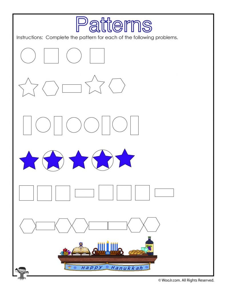 3rd Grade Math Patterns Worksheets for Hanukkah Woo! Jr. Kids