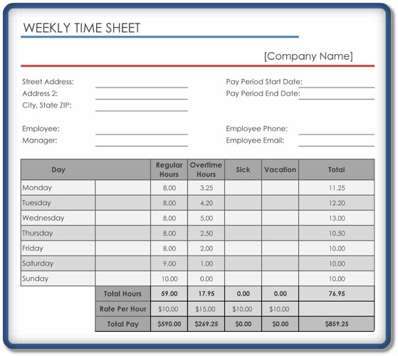 Weekly Timesheet Template 5+ Free Templates in Excel, Word, PDF Download