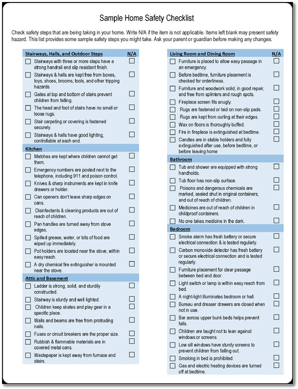 5+ Printable Home Safety Checklist and Worksheets {WordExcelPDF}