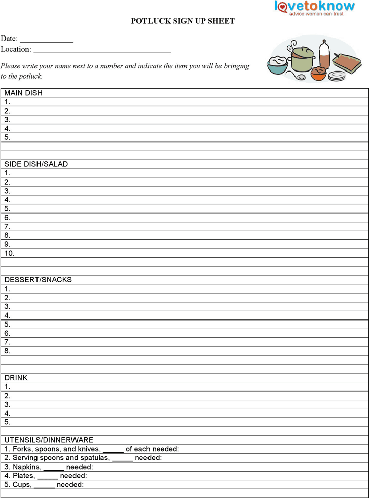 4+ Potluck Sign Up Sheet Templates Word Excel Templates