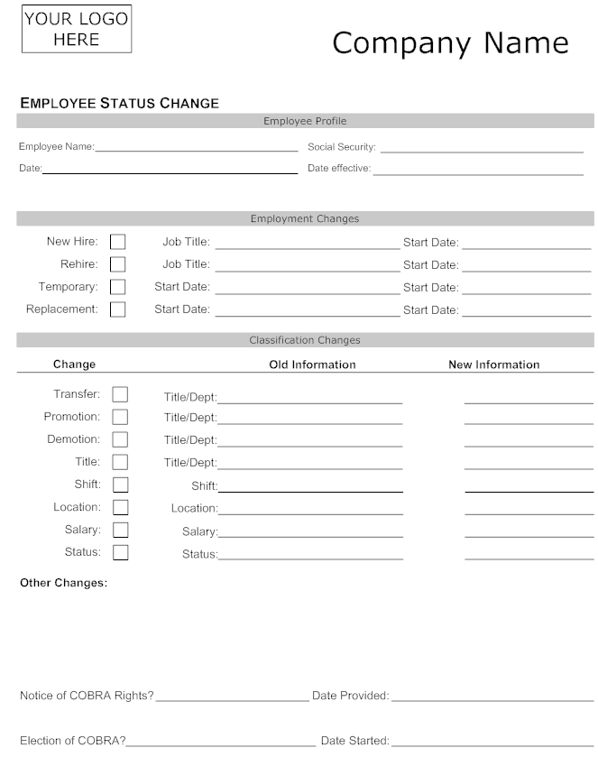 Employee Status Change Forms Word Excel Templates