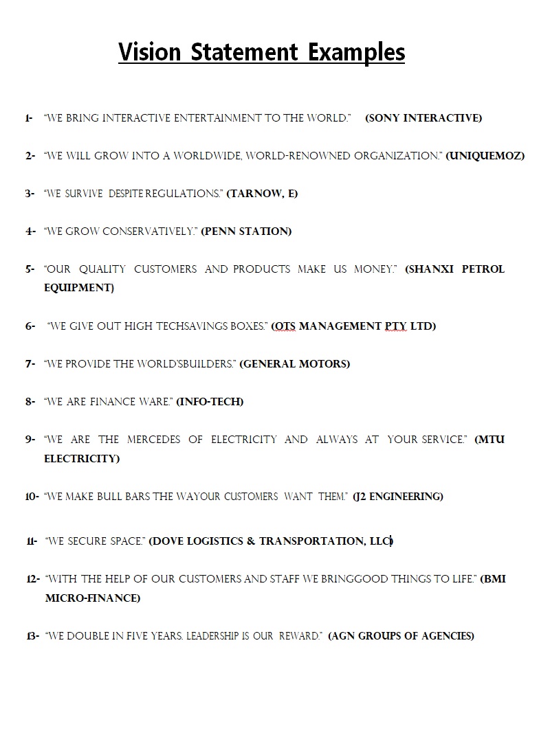 Vision Statement Templates Free Word & Excel Templates