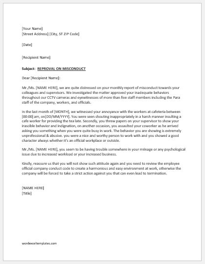 Reprimand Letter for Bad Attitude at Work | Word & Excel ...