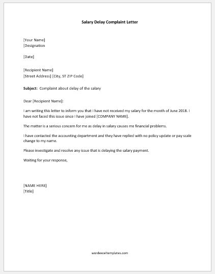 Salary Delay Complaint Letter Samples | Word & Excel Templates