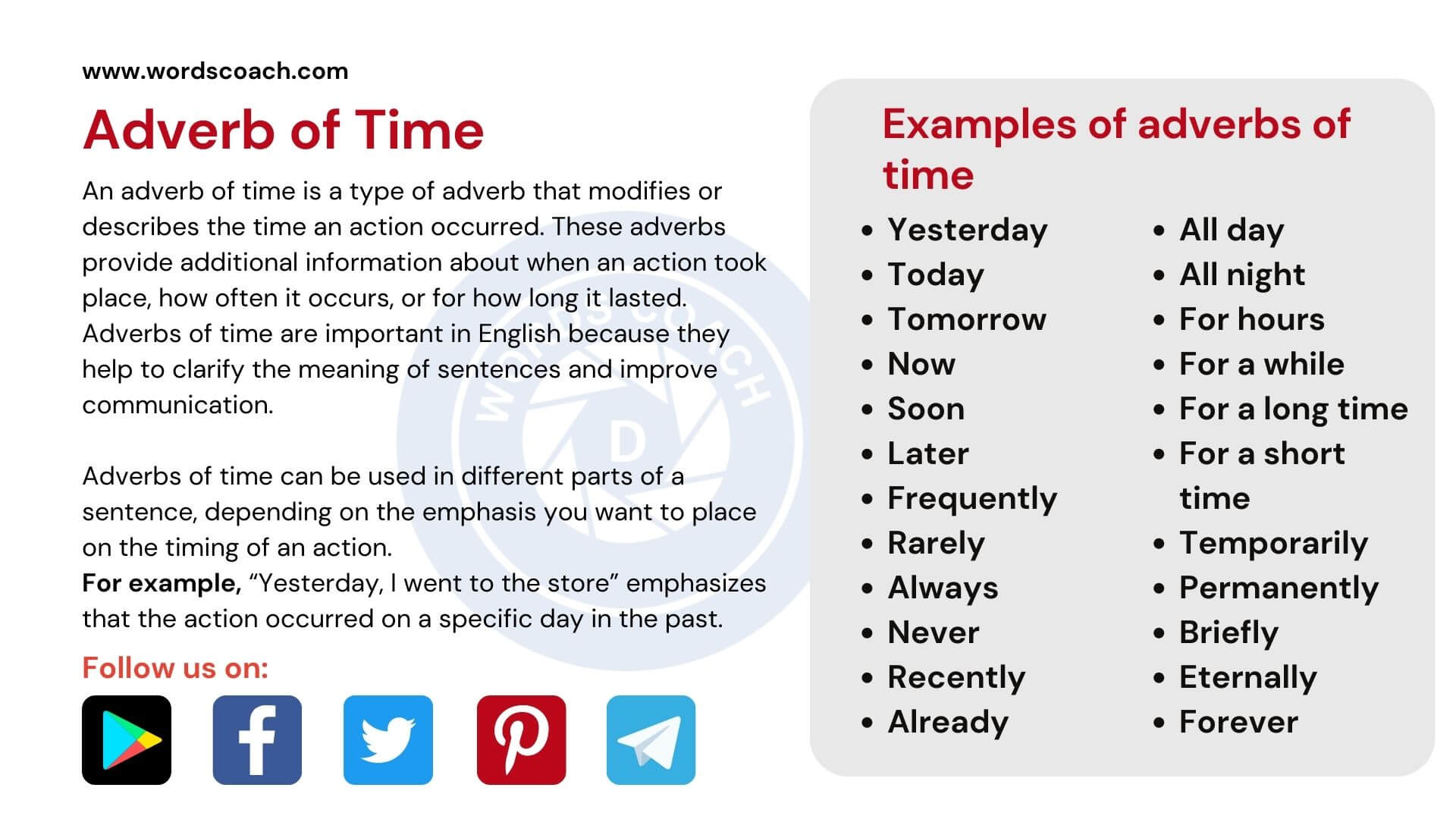 Adverb of Time, 20 Examples of Adverbs of Time Word Coach