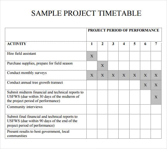 timetable example for business plan