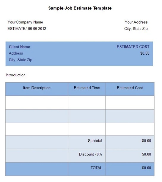 Cost Estimate Template Free Word Templates
