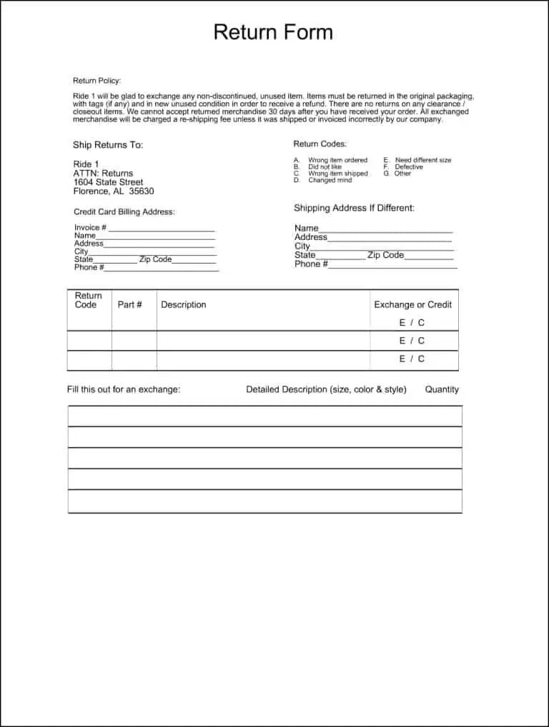 Merchandise Return Form Template 2 Word Templates pro