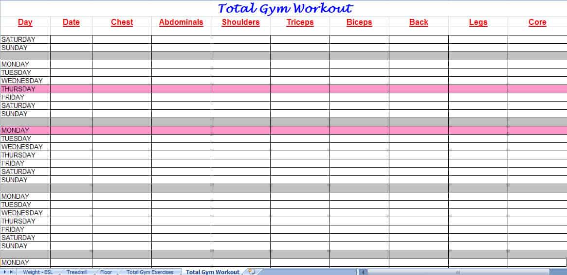 3 Excel Workout Templates Excel xlts