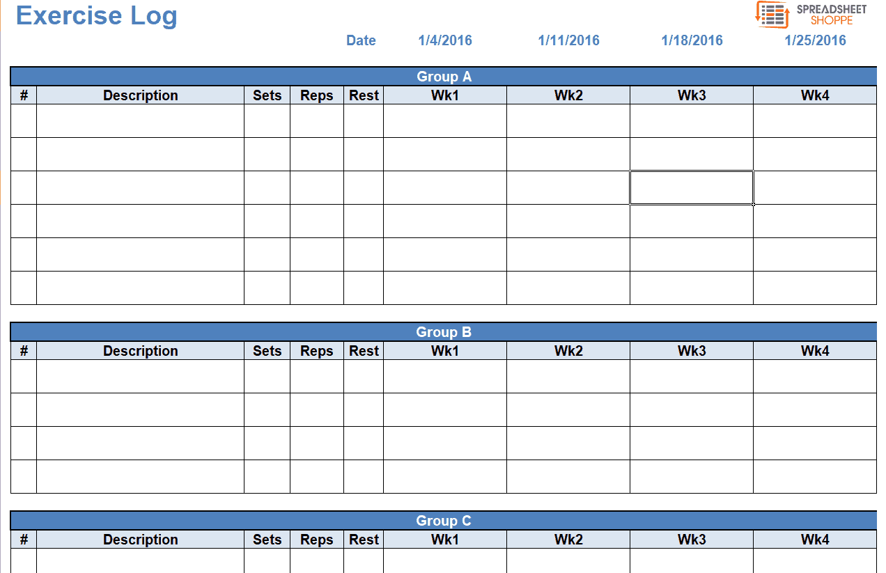 15 Useful Excel Workout Log Templates Word Excel Formats