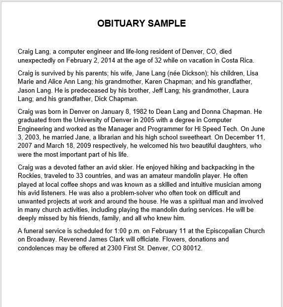 Obituary Announcement Template