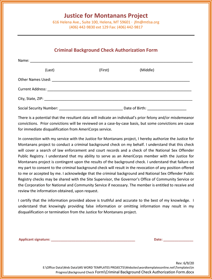 Background Check Authorization Form 5 Printable Samples