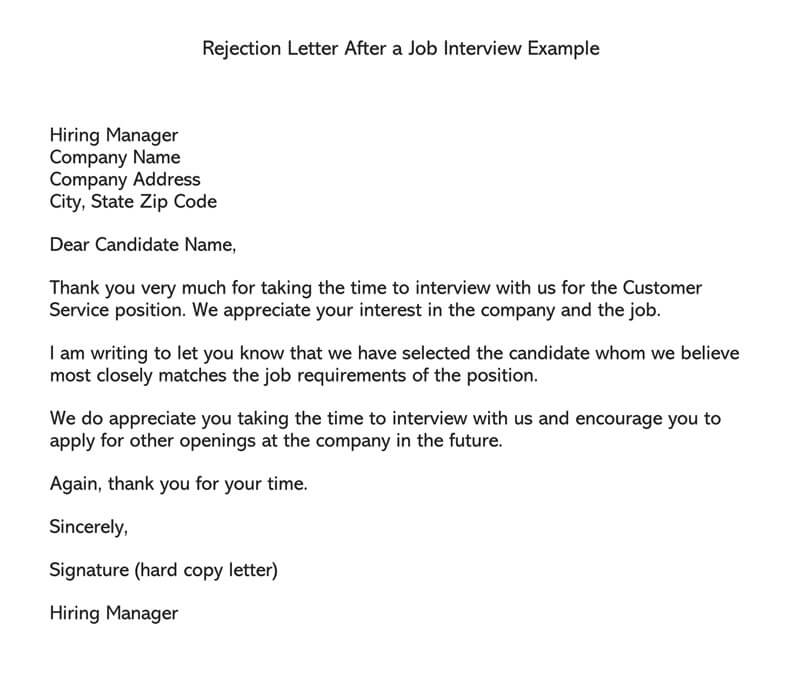 Sample Rejection Letter After Interview Collection - Letter Template