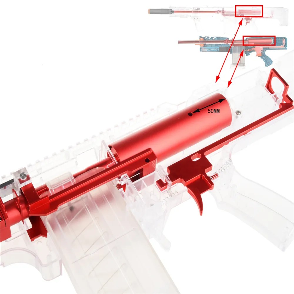 WORKER MOD Plunger Cylinder Tube alloy Red for Longshot / Terminator Blaster Toy Worker Nerf
