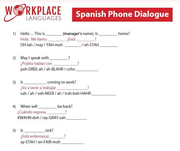 Spanish Phone Dialogue Cheat Sheet