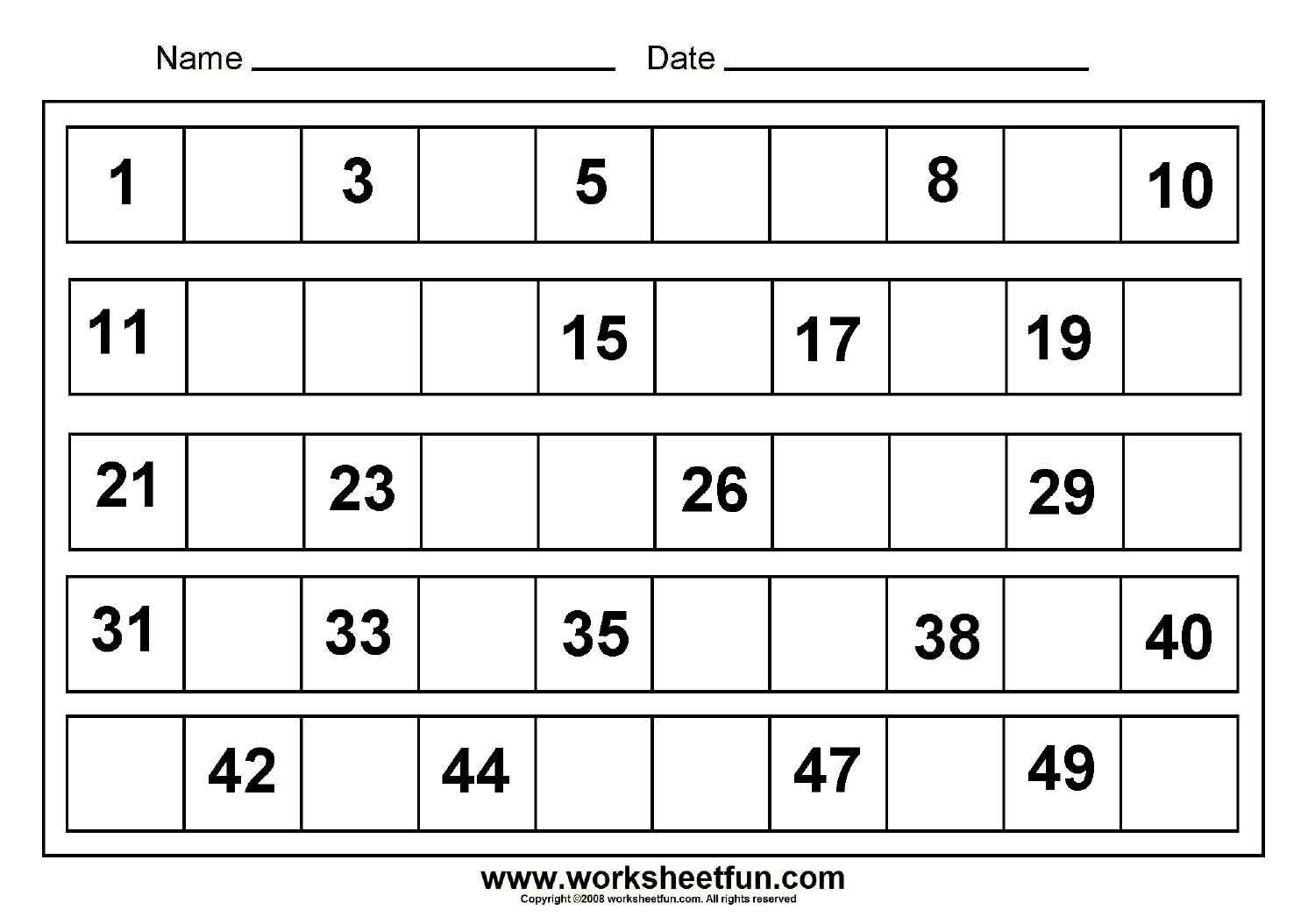 Missing Numbers – 1 to 50 – 8 Worksheets / FREE Printable Worksheets
