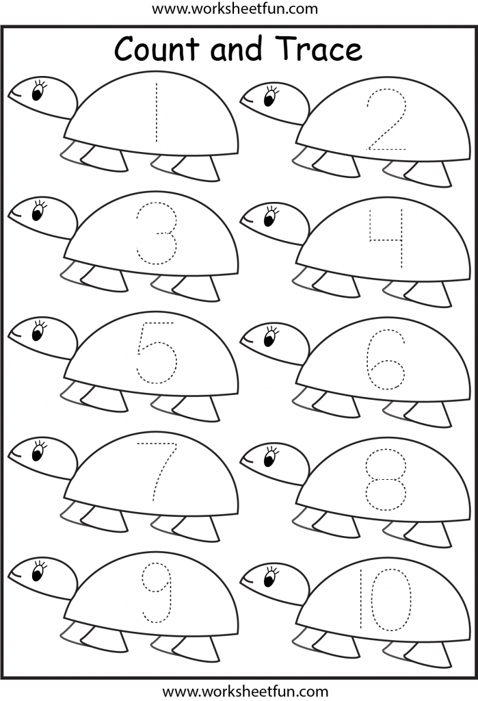 Number Tracing Turtle 1 Worksheet / FREE Printable