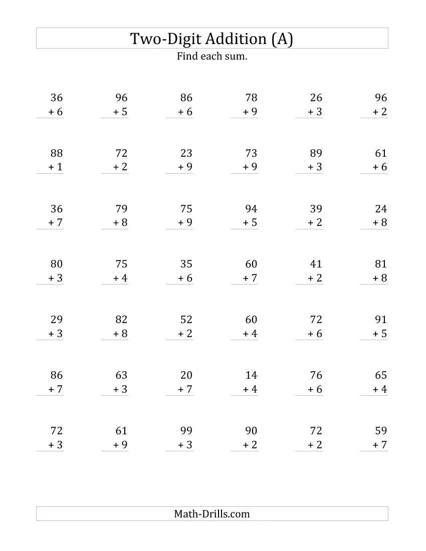 2 Digit Plus 1 Digit Addition Worksheets Worksheet Hero