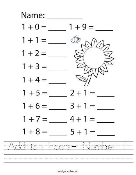Printable Addition Facts Worksheets 1 12