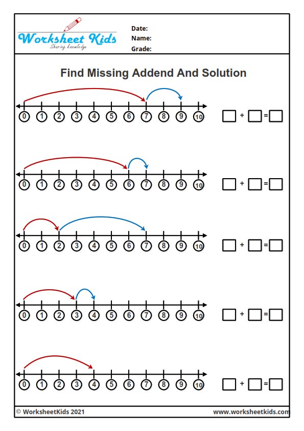 Number line addition worksheets for grade 1 - Free printable PDF