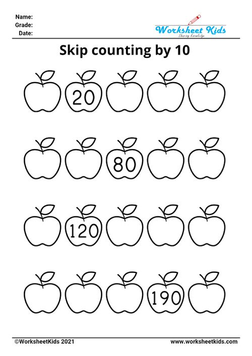 Skip counting worksheets for 2nd grade and 3rd grade Free PDF