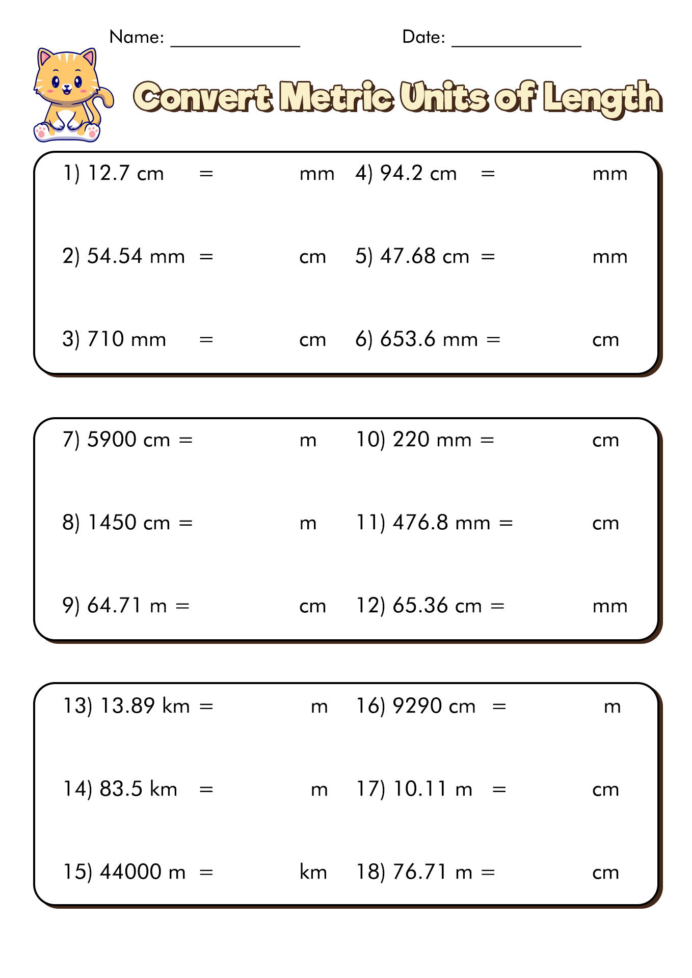 Metric Conversion Worksheet Pdf