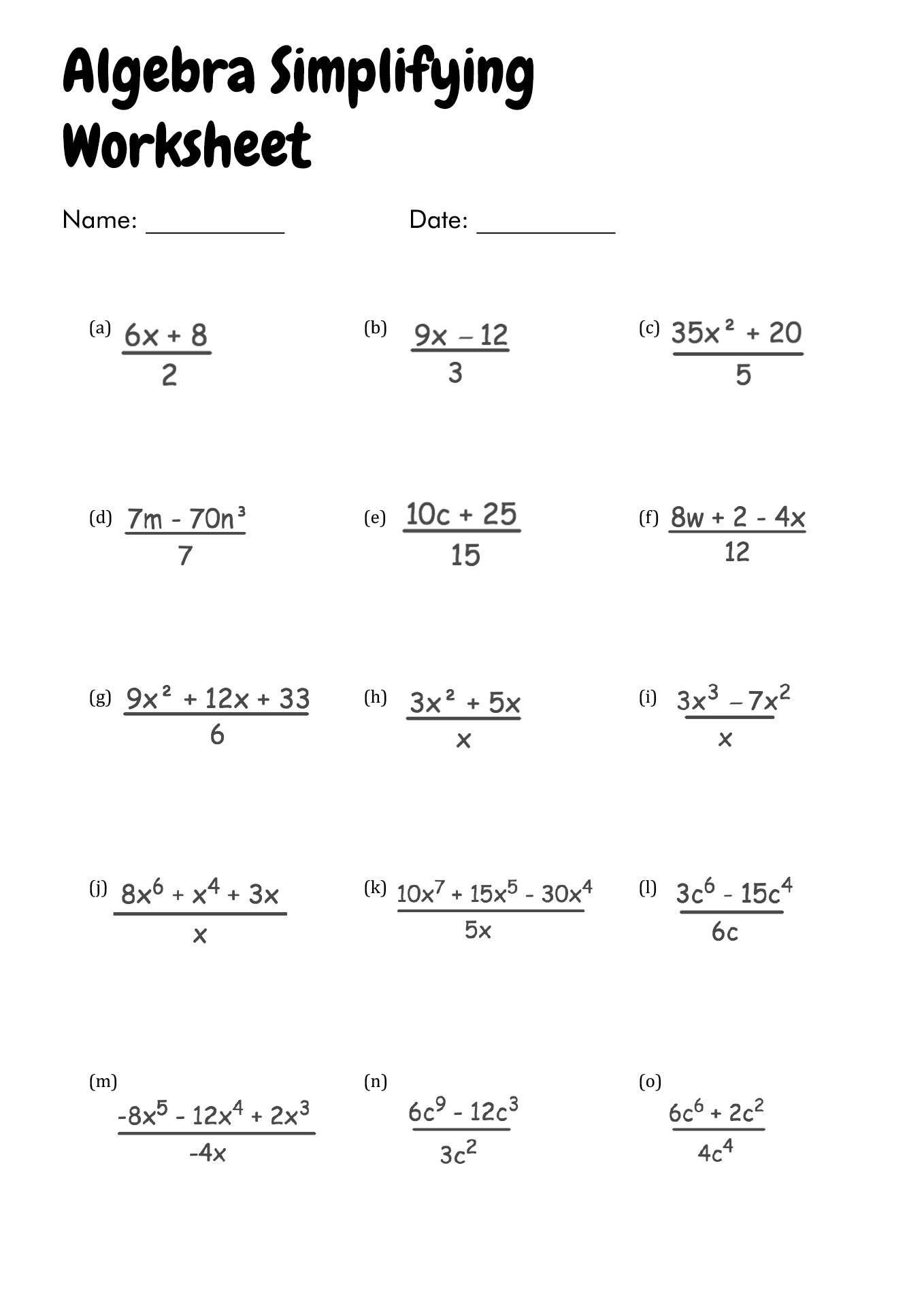 Simplify Rational Expressions Worksheet - E-streetlight.com