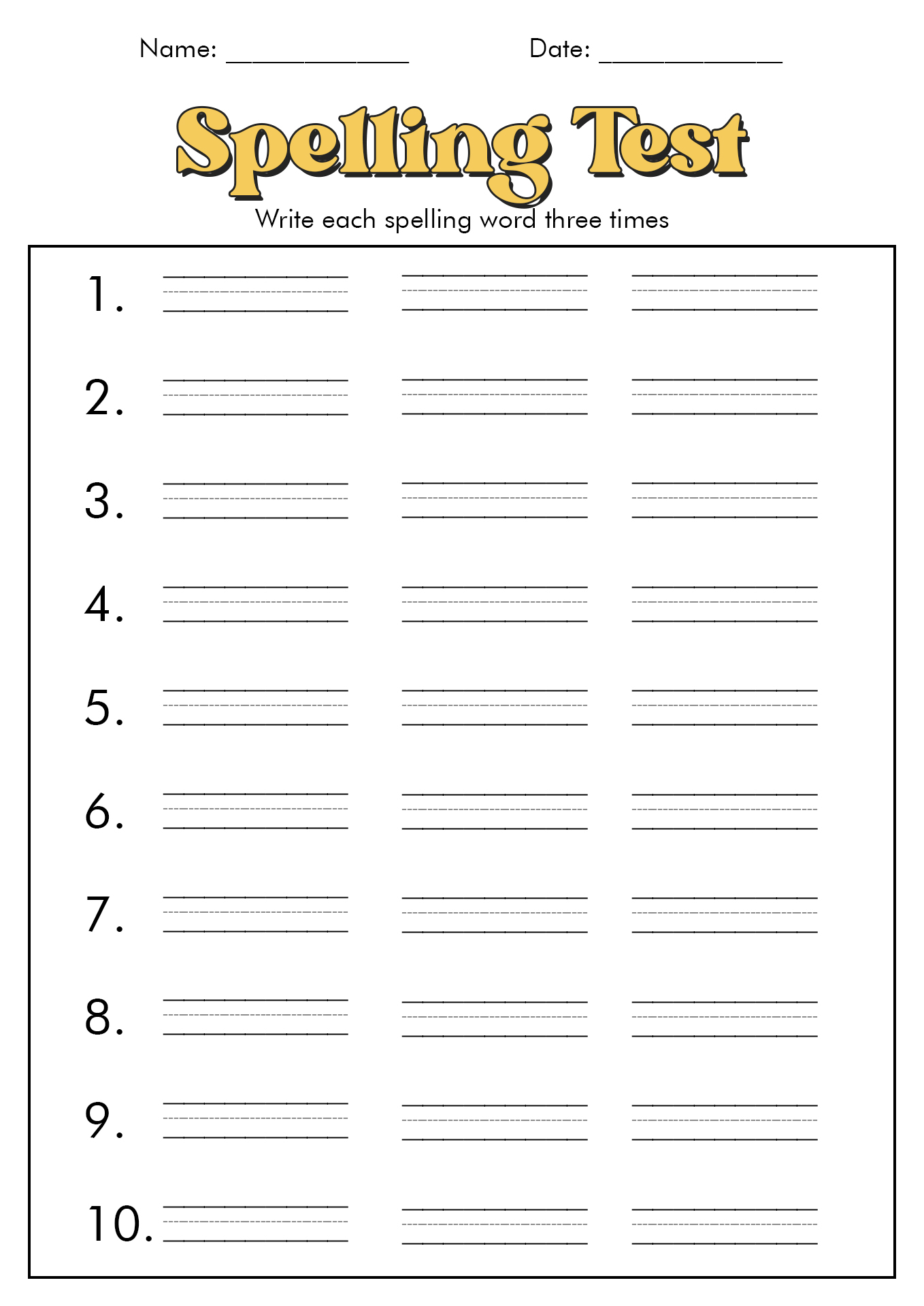 10 Best Images of Free Printable Spelling Test Worksheets - Printable