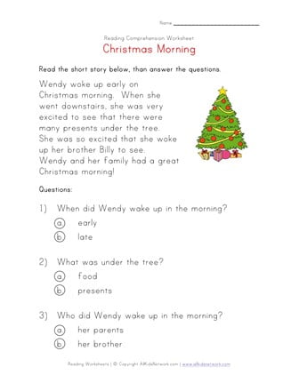 Christmas Tree Reading Comprehension Worksheets - WorksheetsCity