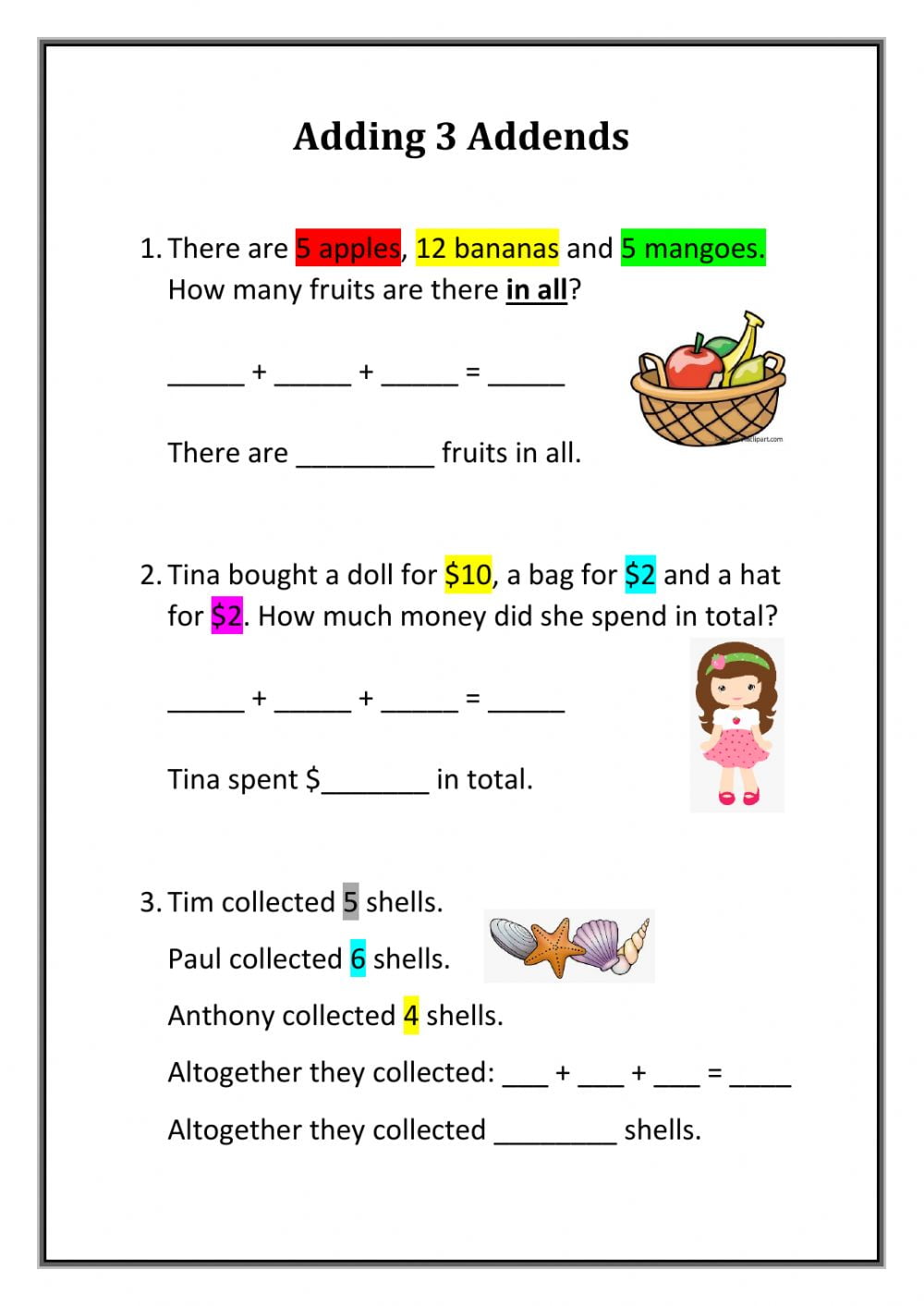 Addends To 20 Addition Problem Solving Worksheets - WorksheetsCity
