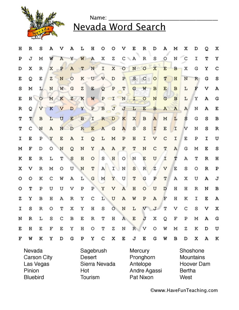 Nevada Word Search Worksheets WorksheetsCity Nevada Word Search Worksheets WorksheetsCity
