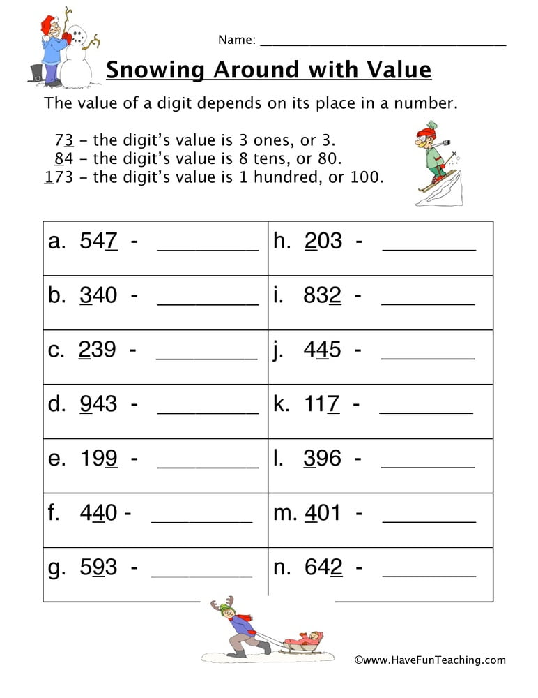 Snow Place Value Worksheets WorksheetsCity