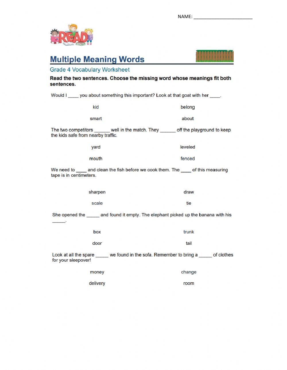 Multiple Meanings Sentences Worksheets WorksheetsCity