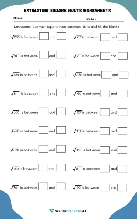 Estimating Square Roots Worksheets | WorksheetsGO