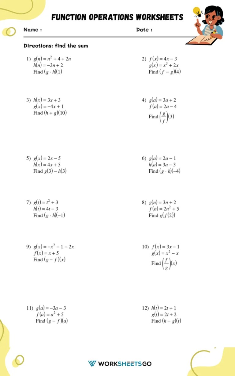 Function Operations Worksheets | WorksheetsGO