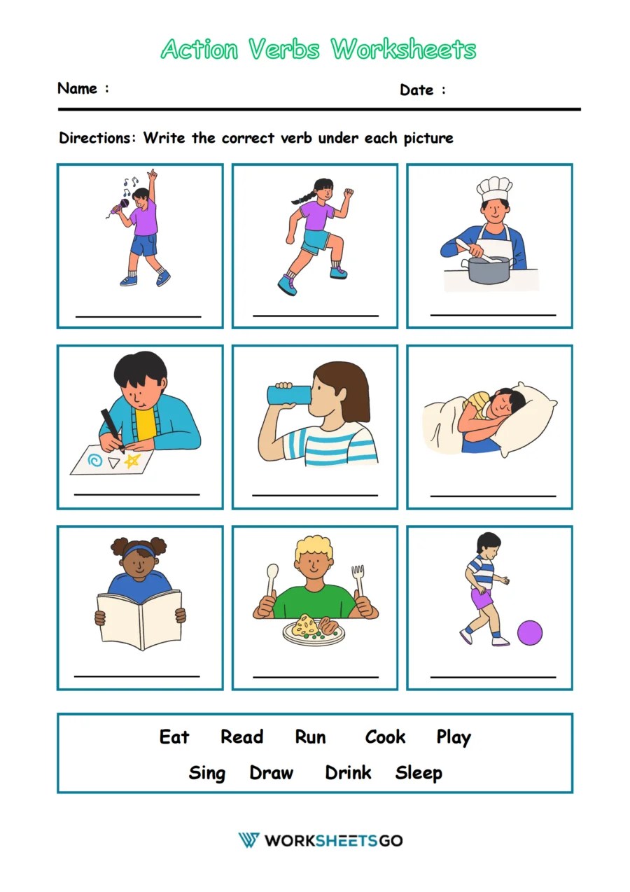 Action Verbs Worksheets WorksheetsGO