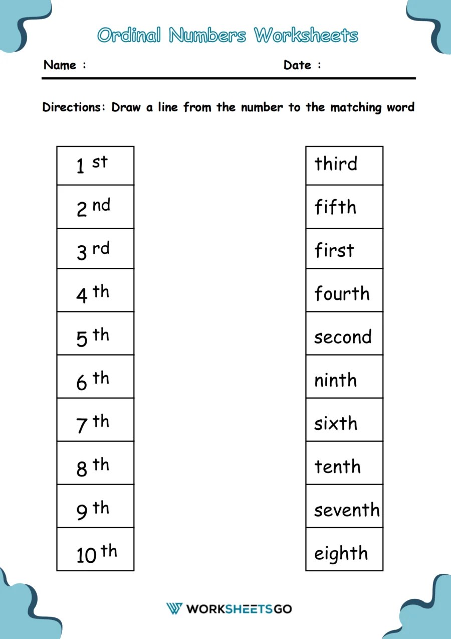 Ordinal Numbers Worksheets | WorksheetsGO