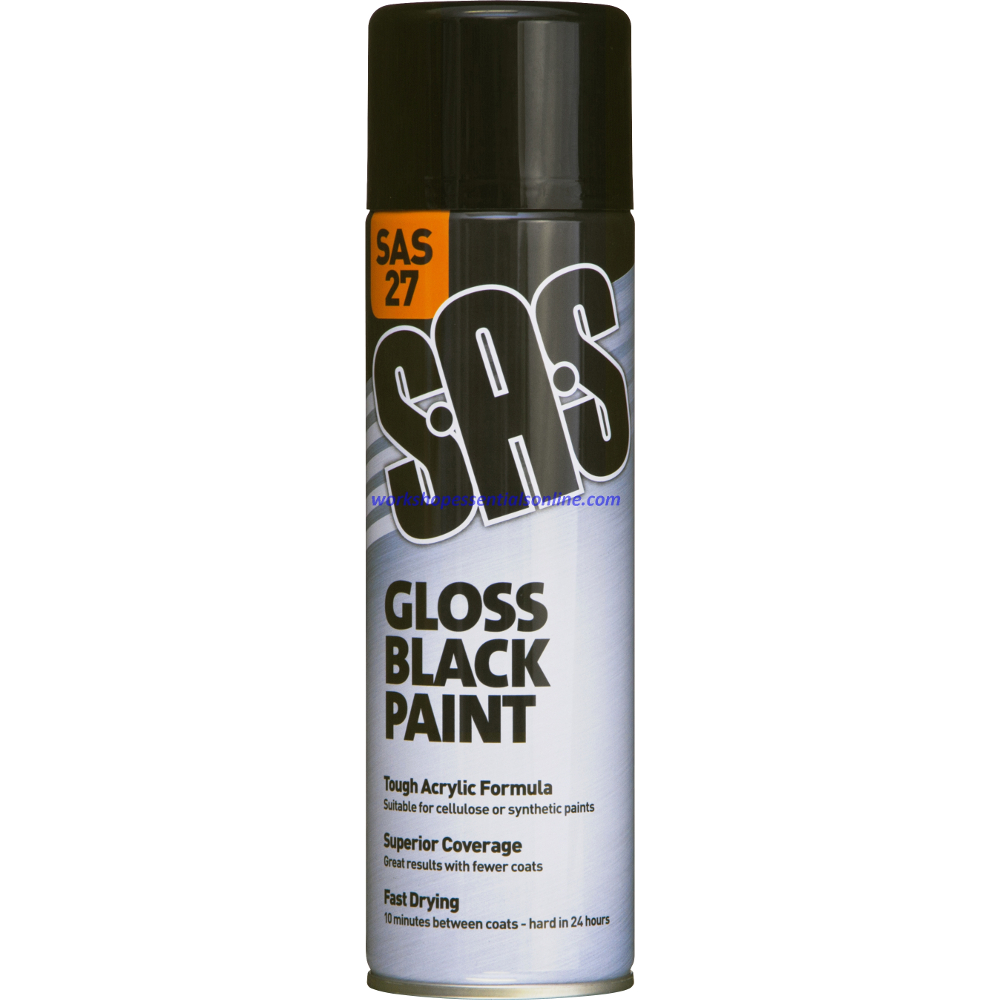 Gloss Black Spray Paint 6 x 500ml Fast Drying Large Can SAS276