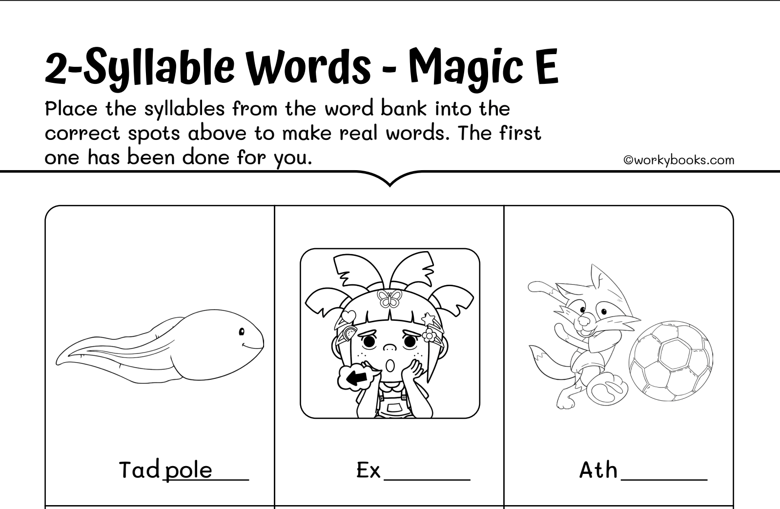 2-Syllable Words - Magic E Worksheet | Workybooks