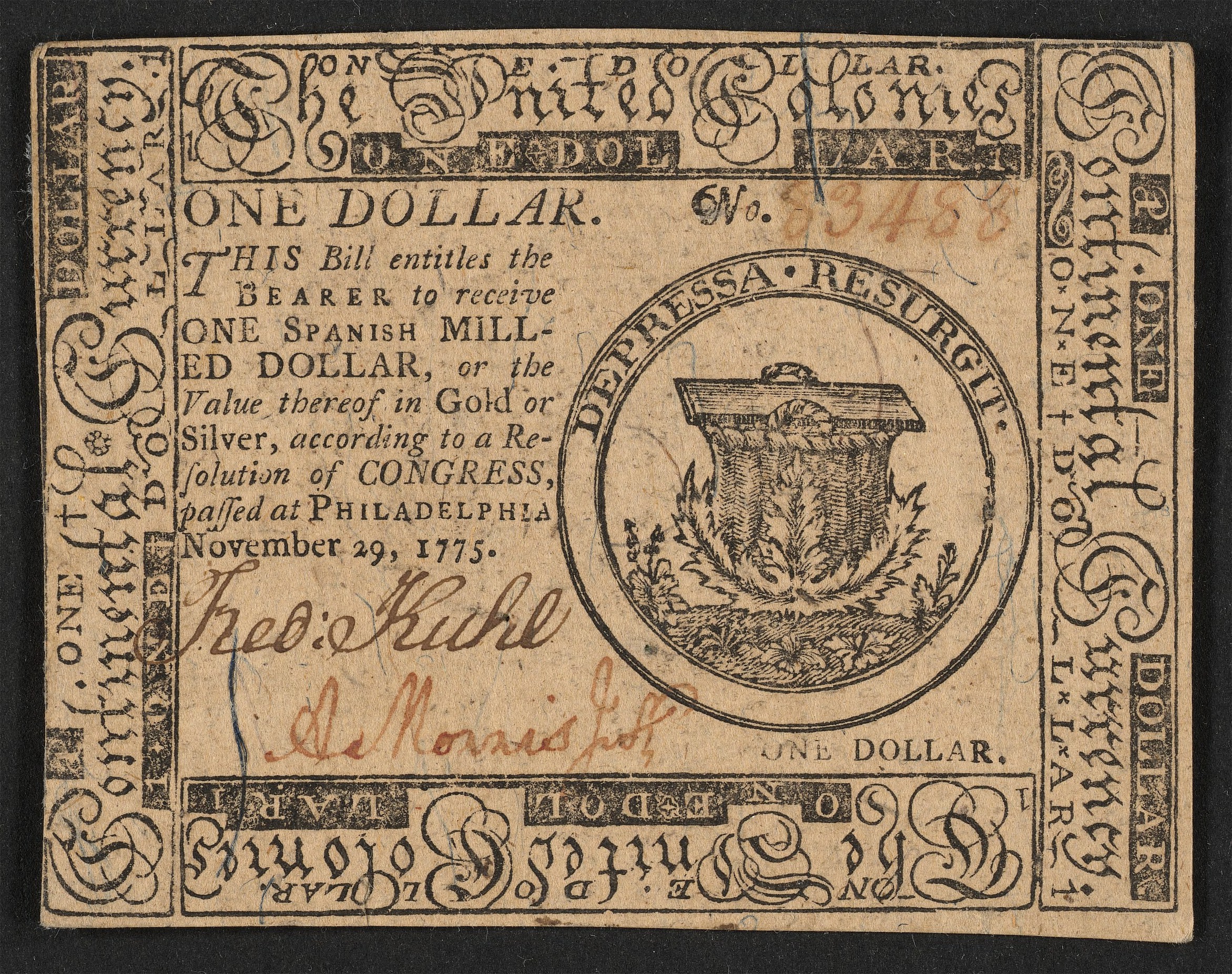 EightDollar Continental Bill, 1775 (Illustration) World History