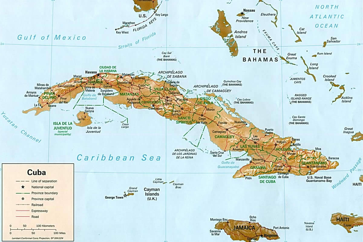 Major Cities Map of Cuba