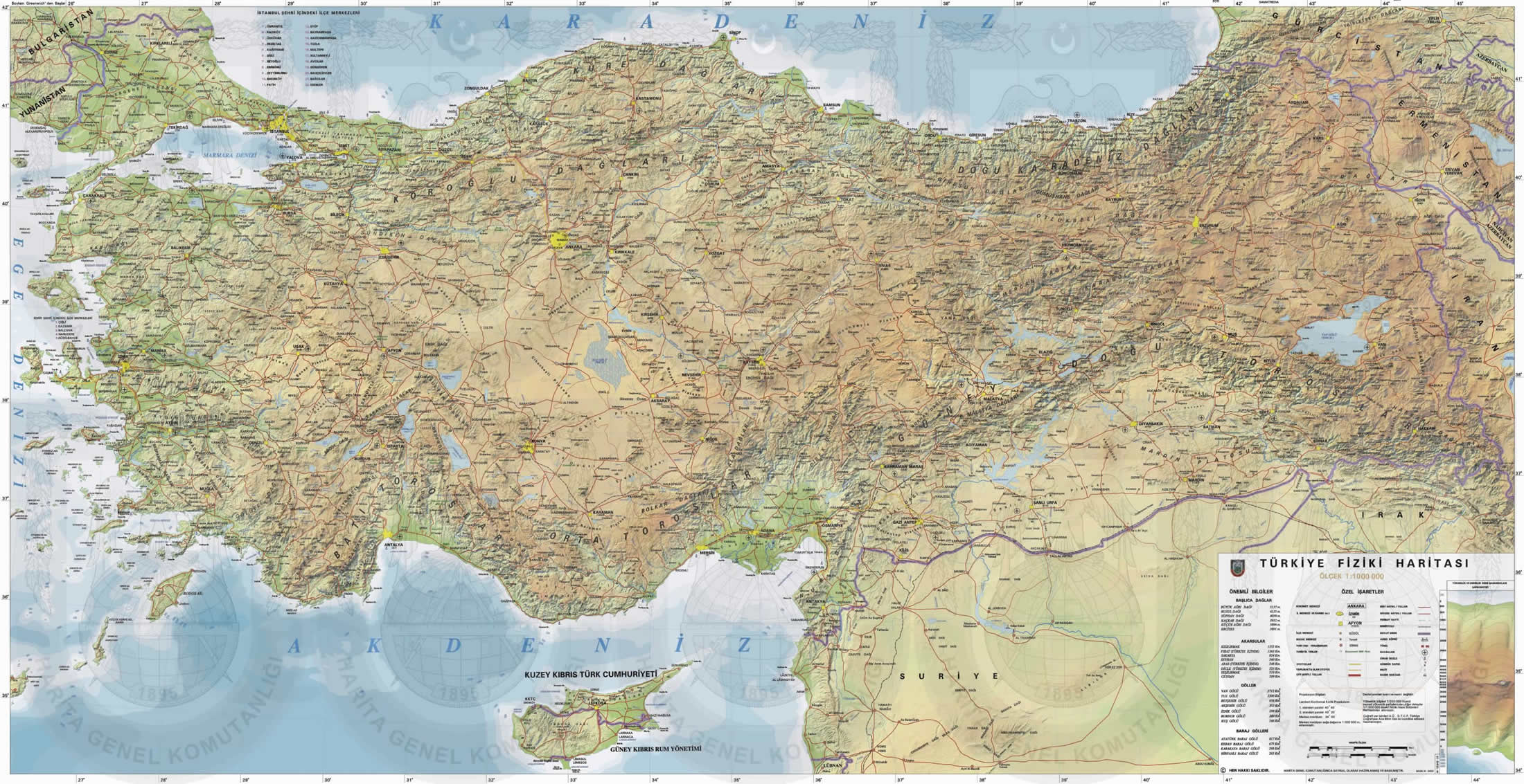 Türkei Physische Karte Turkey Map