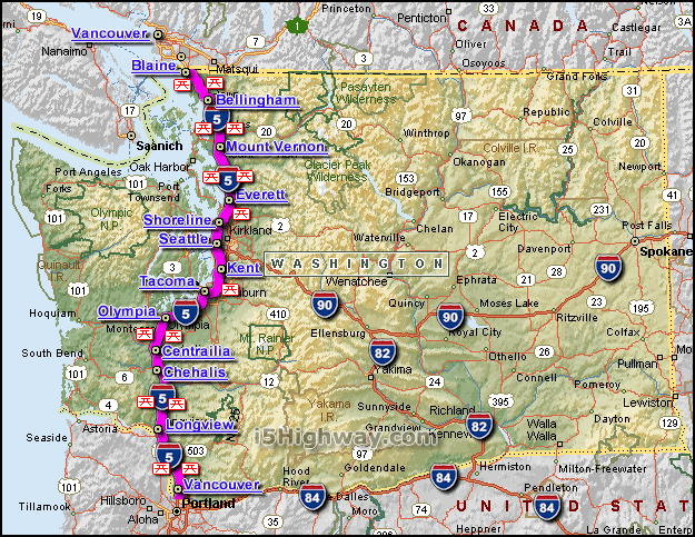 Directions To Interstate 5 North Washington Map