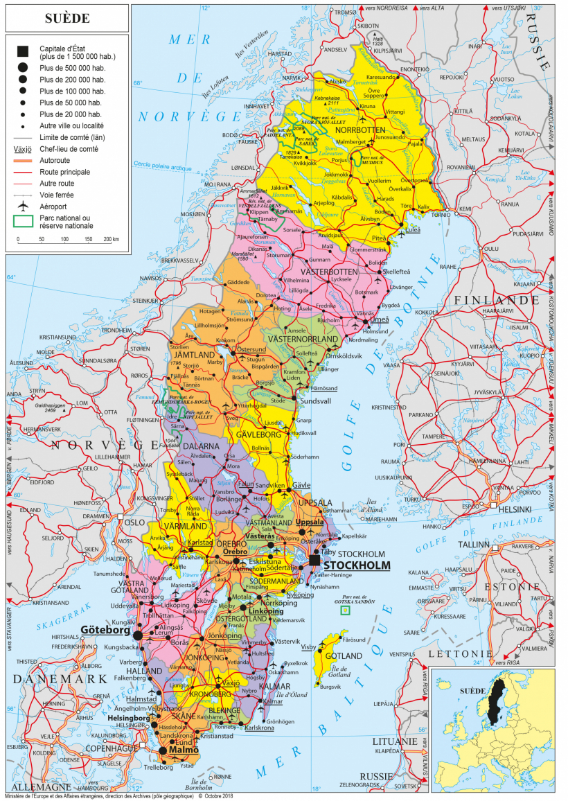 Geopolitical map of Sweden, Sweden maps Worldmaps.info