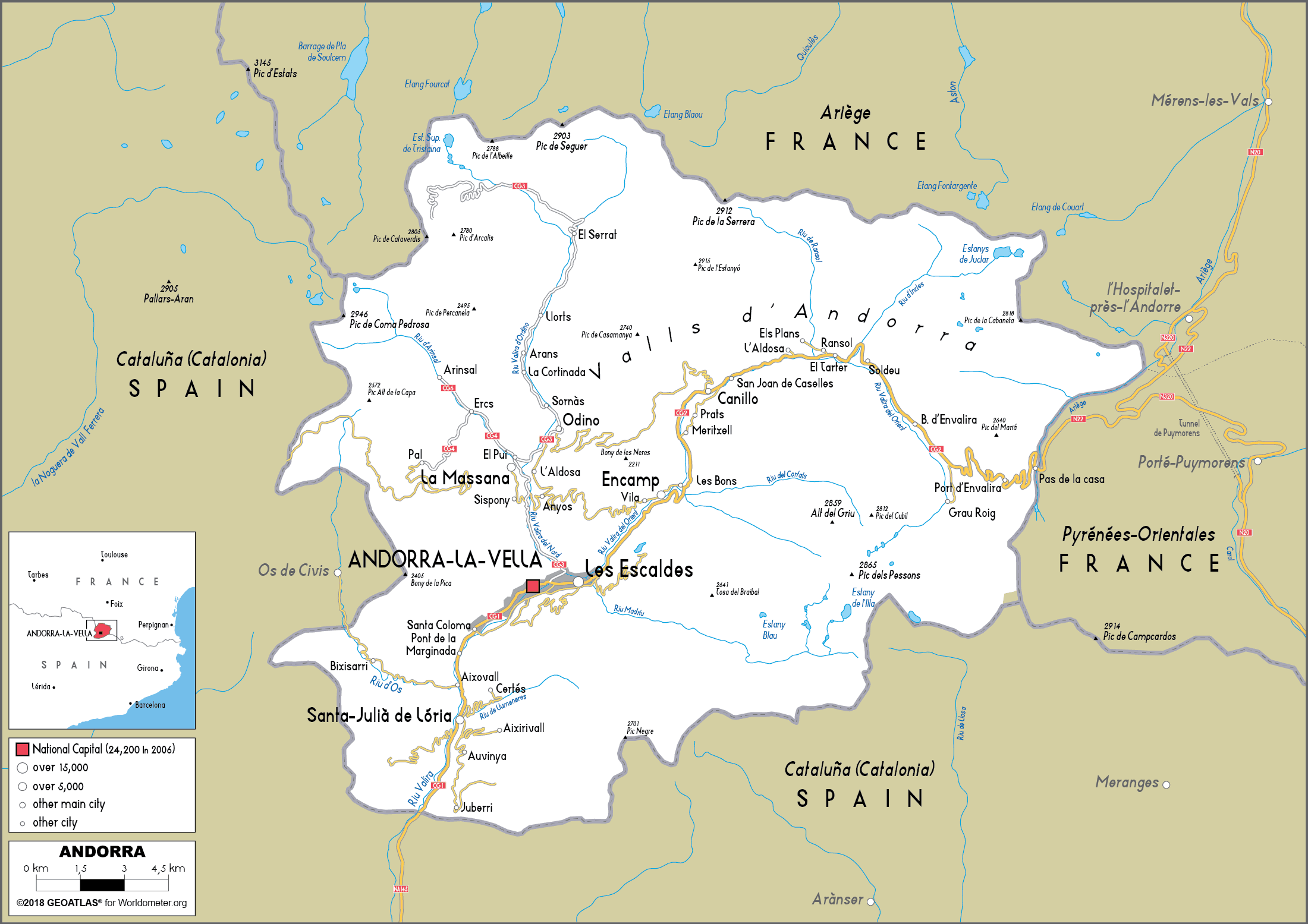 Large size Road Map of Andorra Worldometer