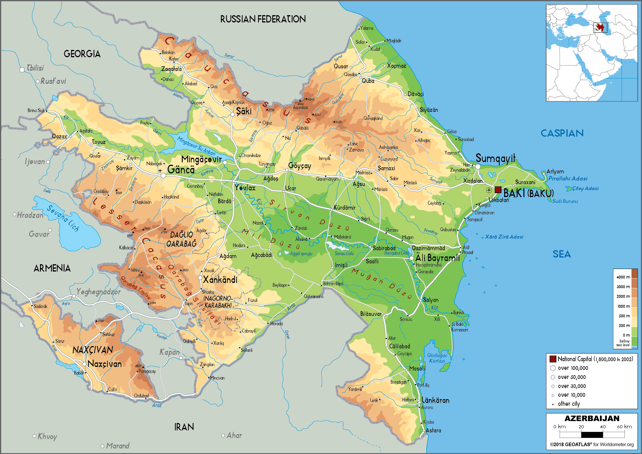 Azerbaijan Map (Physical) Worldometer