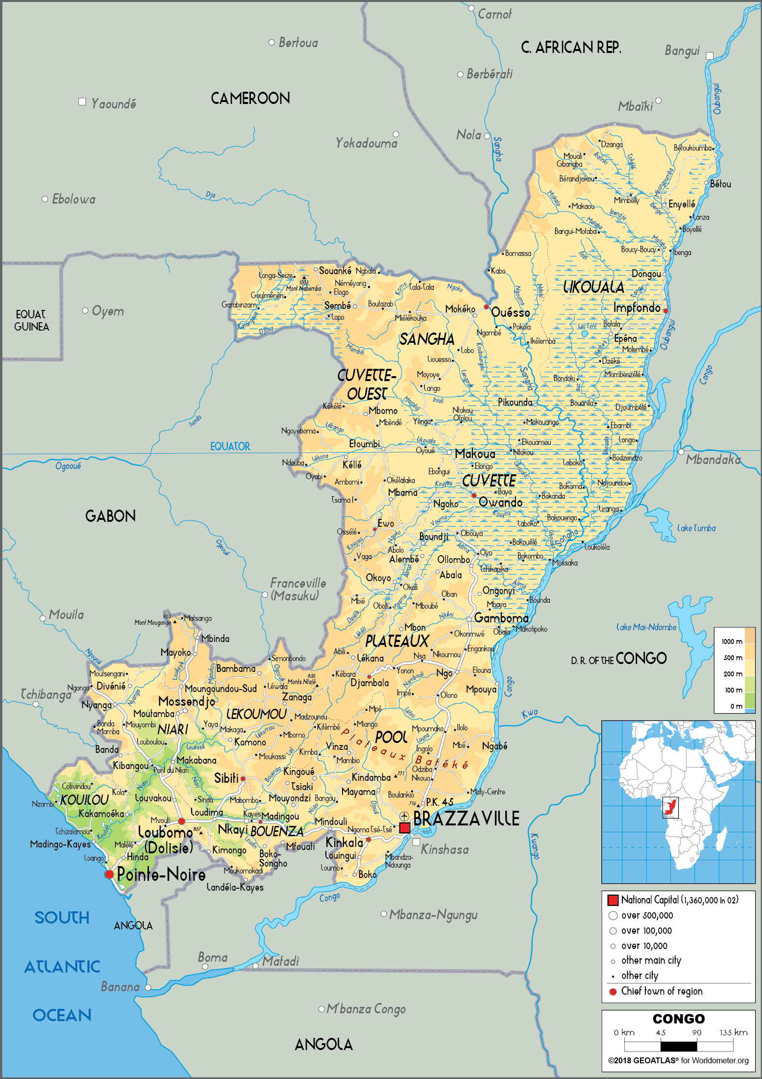 Africa Map Physical Congo Republic Congo Map (Physical) Worldometer