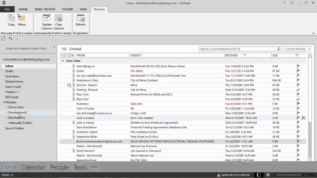 Basic Worldox GX4 Functionality within Outlook Worldox