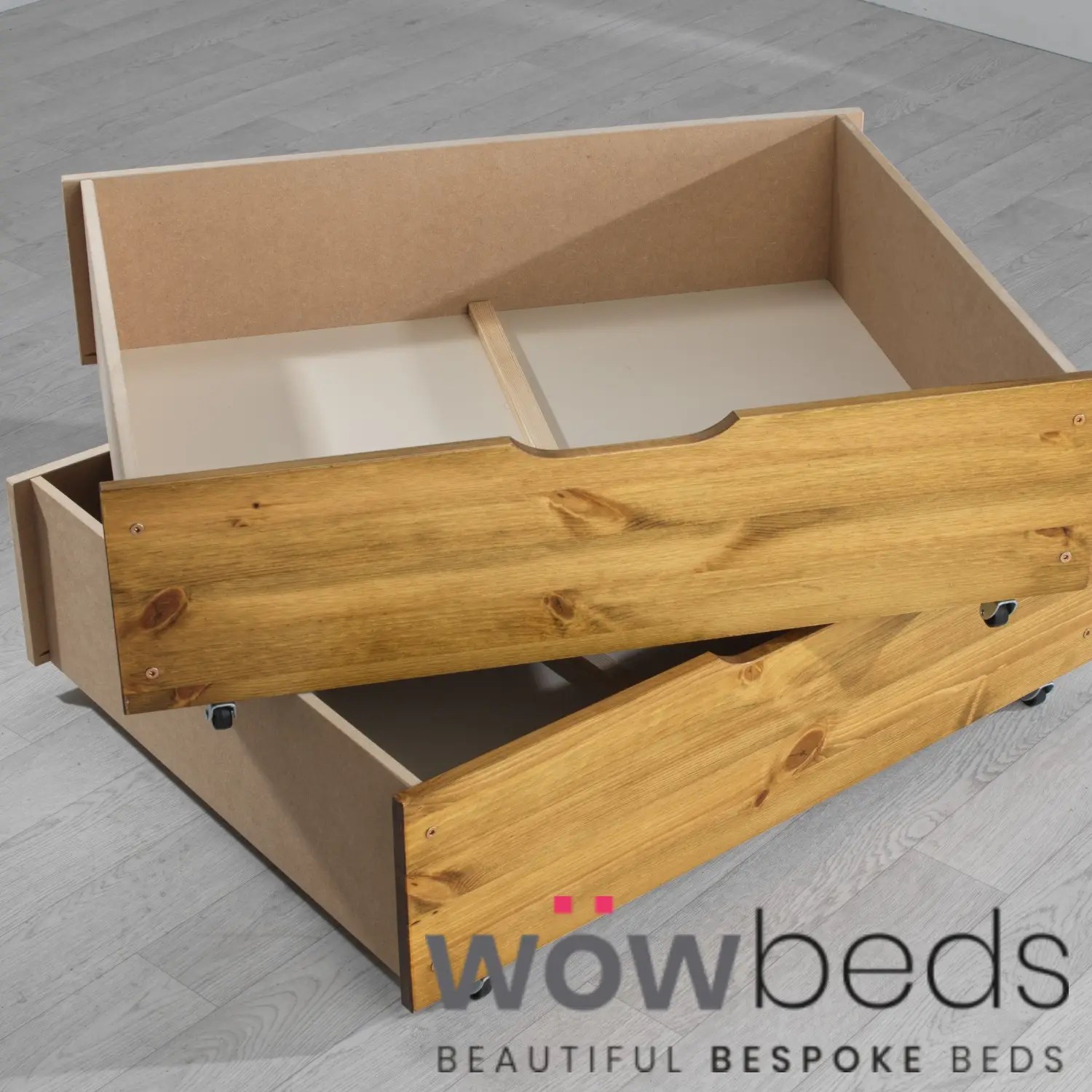 Underbed storage drawers, Pine underbed drawers